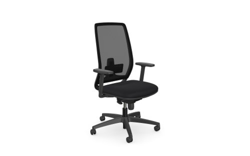 Lira Mesh Back Chair Nylon Base Step Arms PP Seat Slide -Black Mesh - Evert Black E001