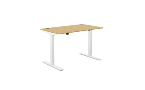 Zoom Single Height Adjust Desk 1200 x 700mm - Rectangular Bamboo top / White Frame