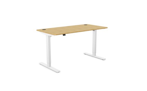 Zoom Single Height Adjust Desk 1400 x 700mm - Rectangular Bamboo top / White Frame