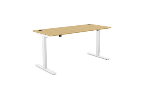 Zoom Single Height Adjust Desk 1600 x 700mm - Rectangular Bamboo top / White Frame