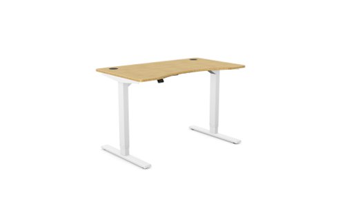 Zoom Single Height Adjust Desk 1200 x 700mm - Curved Bamboo top / White Frame