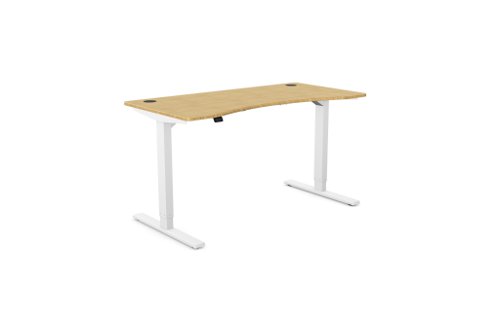 Zoom Single Height Adjust Desk 1400 x 700mm - Curved Bamboo top / White Frame