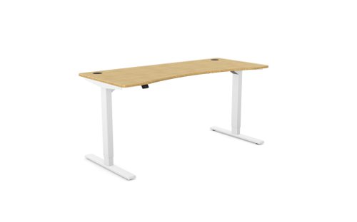 Zoom Single Height Adjust Desk 1600 x 700mm - Curved Bamboo top / White Frame