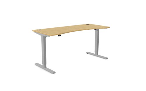Zoom Single Height Adjust Desk 1600 x 700mm - Curved Bamboo top / Silver Frame