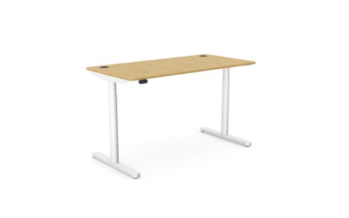 RoundE Height Adjust Desk 1400 x 700mm - Rectangular Bamboo top / White Frame