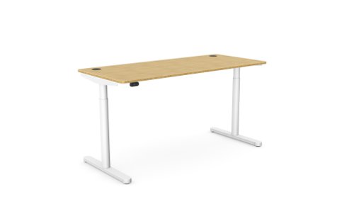 RoundE Height Adjust Desk 1600 x 700mm - Rectangular Bamboo top / White Frame