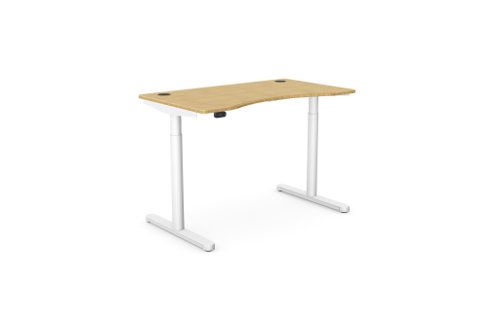 RoundE Height Adjust Desk 1200 x 700mm - Curved Bamboo top / White Frame