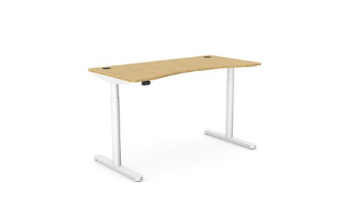 RoundE Height Adjust Desk 1400 x 700mm - Curved Bamboo top / White Frame