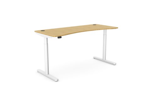 RoundE Height Adjust Desk 1600 x 700mm - Curved Bamboo top / White Frame