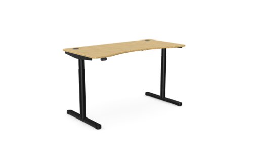 RoundE Height Adjust Desk 1400 x 700mm - Rectangular Bamboo top / Black Frame