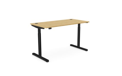 RoundE Height Adjust Desk 1400 x 700mm - Curved Bamboo top / Black Frame