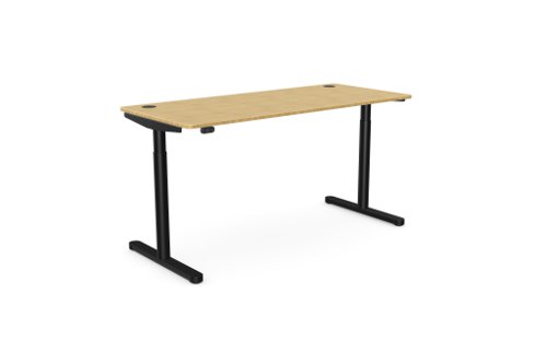 RoundE Height Adjust Desk 1600 x 700mm - Curved Bamboo top / Black Frame