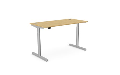 RoundE Height Adjust Desk 1400 x 700mm - Rectangular Bamboo top / Silver Frame