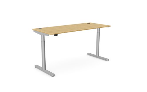 RoundE Height Adjust Desk 1600 x 700mm - Rectangular Bamboo top / Silver Frame