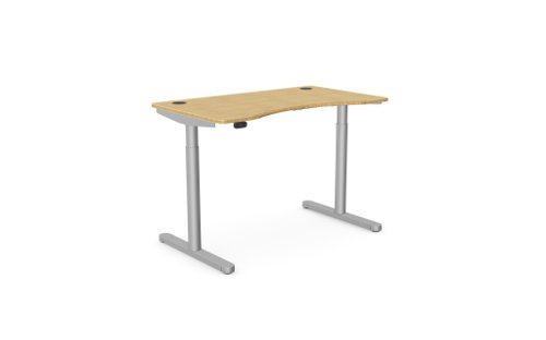 RoundE Height Adjust Desk 1200 x 700mm - Curved Bamboo top / Silver Frame