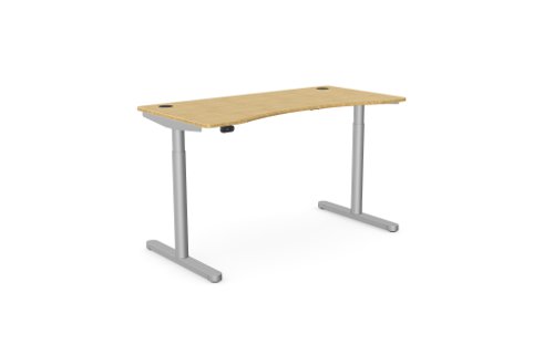 RoundE Height Adjust Desk 1400 x 700mm - Curved Bamboo top / Silver Frame