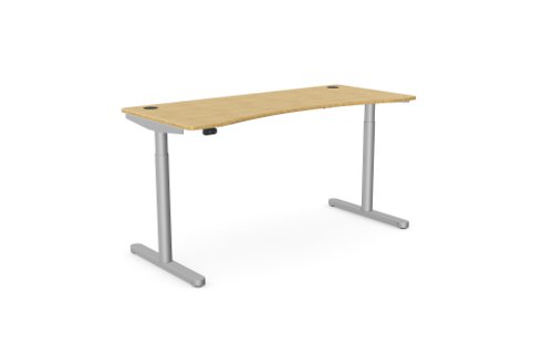 RoundE Height Adjust Desk 1600 x 700mm - Curved Bamboo top / Silver Frame