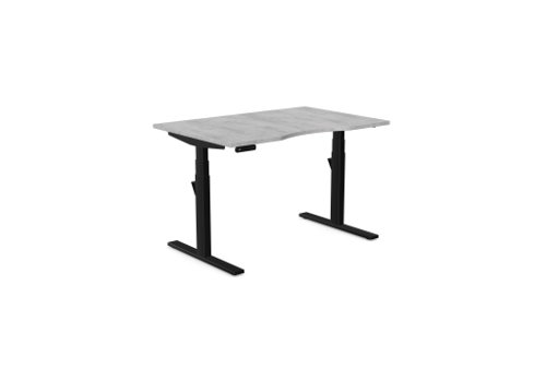 Zoom Single Height Adjust Desk -  Top with Dual Purpose Scallop, 1200 x 800 x 18mm - Chicago Concrete / Black Frame