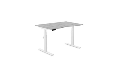 Zoom Single Height Adjust Desk -  Top with Dual Purpose Scallop, 1200 x 800 x 18mm - Chicago Concrete / White Frame