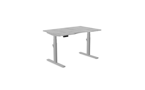 Zoom Single Height Adjust Desk -  Top with Dual Purpose Scallop, 1200 x 800 x 18mm - Chicago Concrete / Silver Frame
