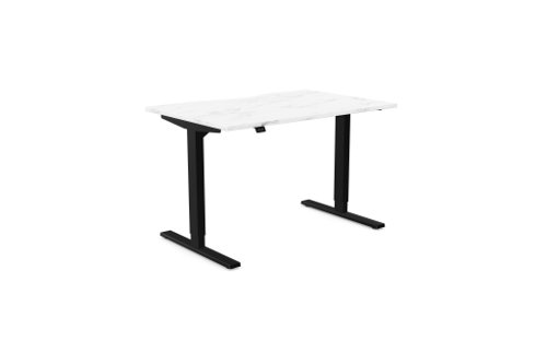 Zoom Single Height Adjust Desk -  Top with Dual Purpose Scallop, 1200 x 800 x 18mm - White Marble / Black Frame