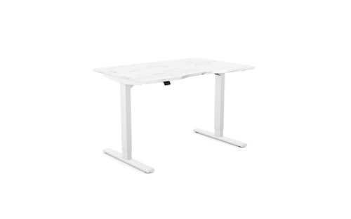 Zoom Single Height Adjust Desk -  Top with Dual Purpose Scallop, 1200 x 800 x 18mm - White Marble / White Frame