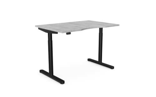 RoundE Height Adjust Desk -  Top with Dual Purpose Scallop, 1200 x 800 x 18mm - Chicago Concrete / Black Frame