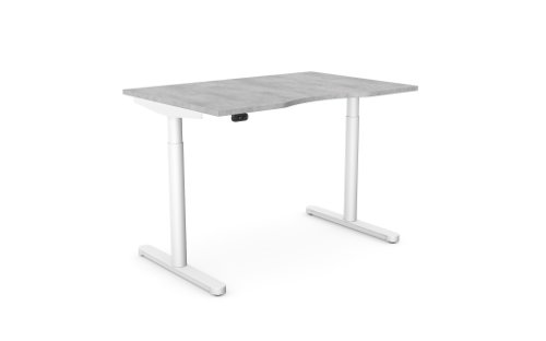 RoundE Height Adjust Desk -  Top with Dual Purpose Scallop, 1200 x 800 x 18mm - Chicago Concrete / White Frame