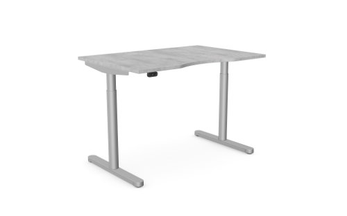 RoundE Height Adjust Desk -  Top with Dual Purpose Scallop, 1200 x 800 x 18mm - Chicago Concrete / Silver Frame