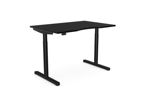 RoundE Height Adjust Desk -  Top with Dual Purpose Scallop, 1200 x 800 x 18mm - Black / Black Frame