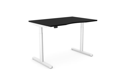 RoundE Height Adjust Desk -  Top with Dual Purpose Scallop, 1200 x 800 x 18mm - Black / White Frame