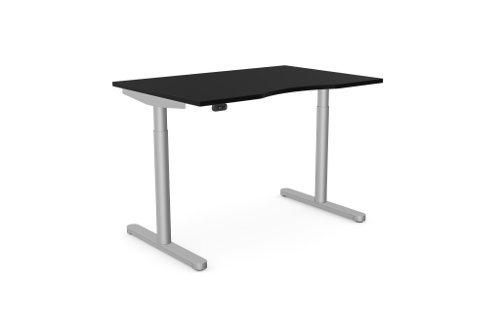 RoundE Height Adjust Desk -  Top with Dual Purpose Scallop, 1200 x 800 x 18mm - Black / Silver Frame