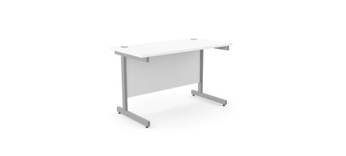 Ashford Metal Leg 800mm x 600mm Straight Desk - White/SLV