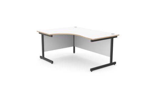 Ashford Metal Leg 1600/800 x 1200/600mm L/H Crescent - White / BLK Office Desks A-CTRD1612L/WH/BLK