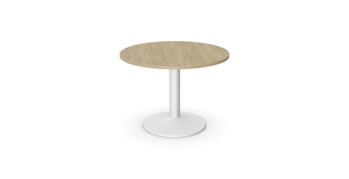 Kito Meeting Table 1000mm Round Top White Cylinder Base - Urban Oak