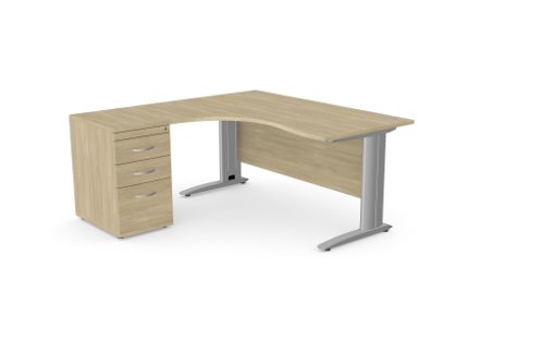Komo Metal Leg 1600/800 x 1200/600mm L/H Crescent - Urban Oak  SLV with Desk High Ped
