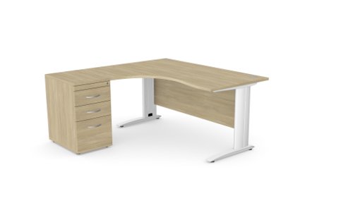 Komo Metal Leg 1600/800 x 1200/600mm L/H Crescent - Urban Oak / WHT with Desk High Ped