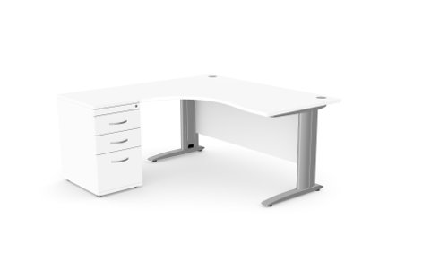 Komo Metal Leg 1600/800 x 1200/600mm L/H Crescent - White  SLV with Desk High Ped