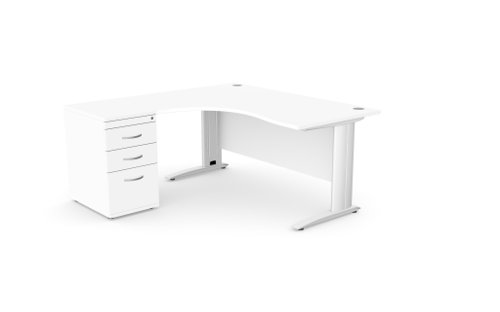 Komo Metal Leg 1600/800 x 1200/600mm L/H Crescent - White / WHT with Desk High Ped
