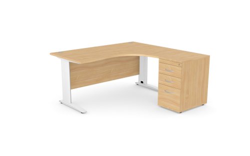 Komo Metal Leg 1600/800 x 1200/600mm R/H Crescent - Beech / WHT with Desk High Ped