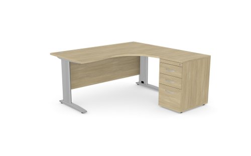 Komo Metal Leg 1600/800 x 1200/600mm R/H Crescent - Urban Oak  SLV with Desk High Ped