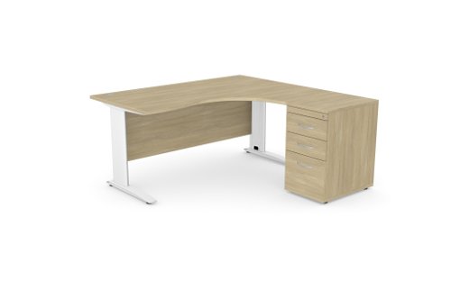 Komo Metal Leg 1600/800 x 1200/600mm R/H Crescent - Urban Oak / WHT with Desk High Ped