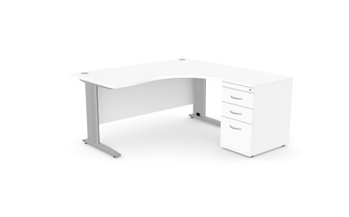 Komo Metal Leg 1600/800 x 1200/600mm R/H Crescent - White SLV with Desk High Ped