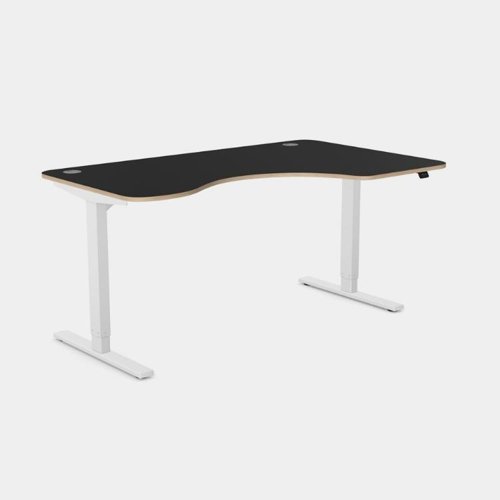 Curvy Height Adjustable Zoom White Legs- 1600 x 800 Right handed Black Top