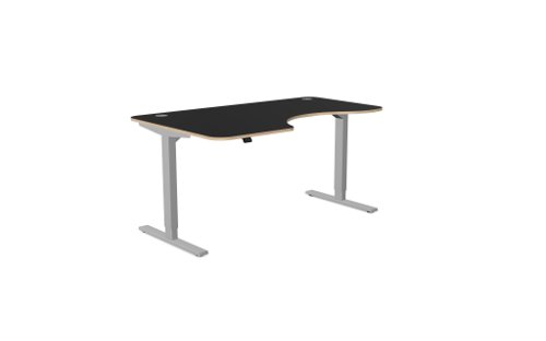 Curvy Height Adjustable Zoom Grey Legs- 1600 x 800 Left  handed Black Top