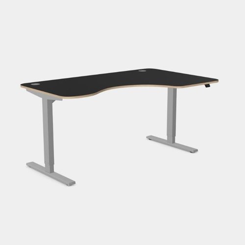 Curvy Height Adjustable Zoom Grey Legs- 1600 x 800 Right handed Black Top