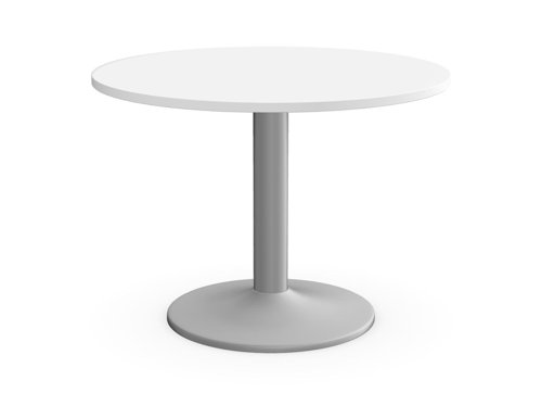 Kito Meeting Table 1000mm Round Top Silver Cylinder Base - White