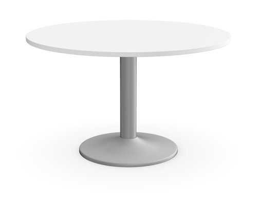 Kito Meeting Table 1200mm Round Top Silver Cylinder Base - White