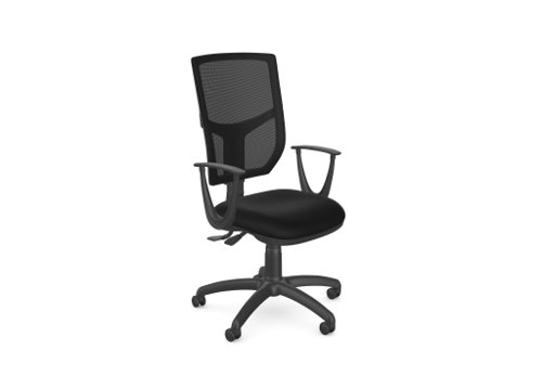 OA High Back Mesh Chair 2 Lever Nylon Base Fixed Arms - Black Mesh - Evert Black E001
