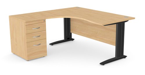Komo Metal Leg 1600/800 x 1200/600mm L/H Crescent - Beech / BLK with Desk High Ped